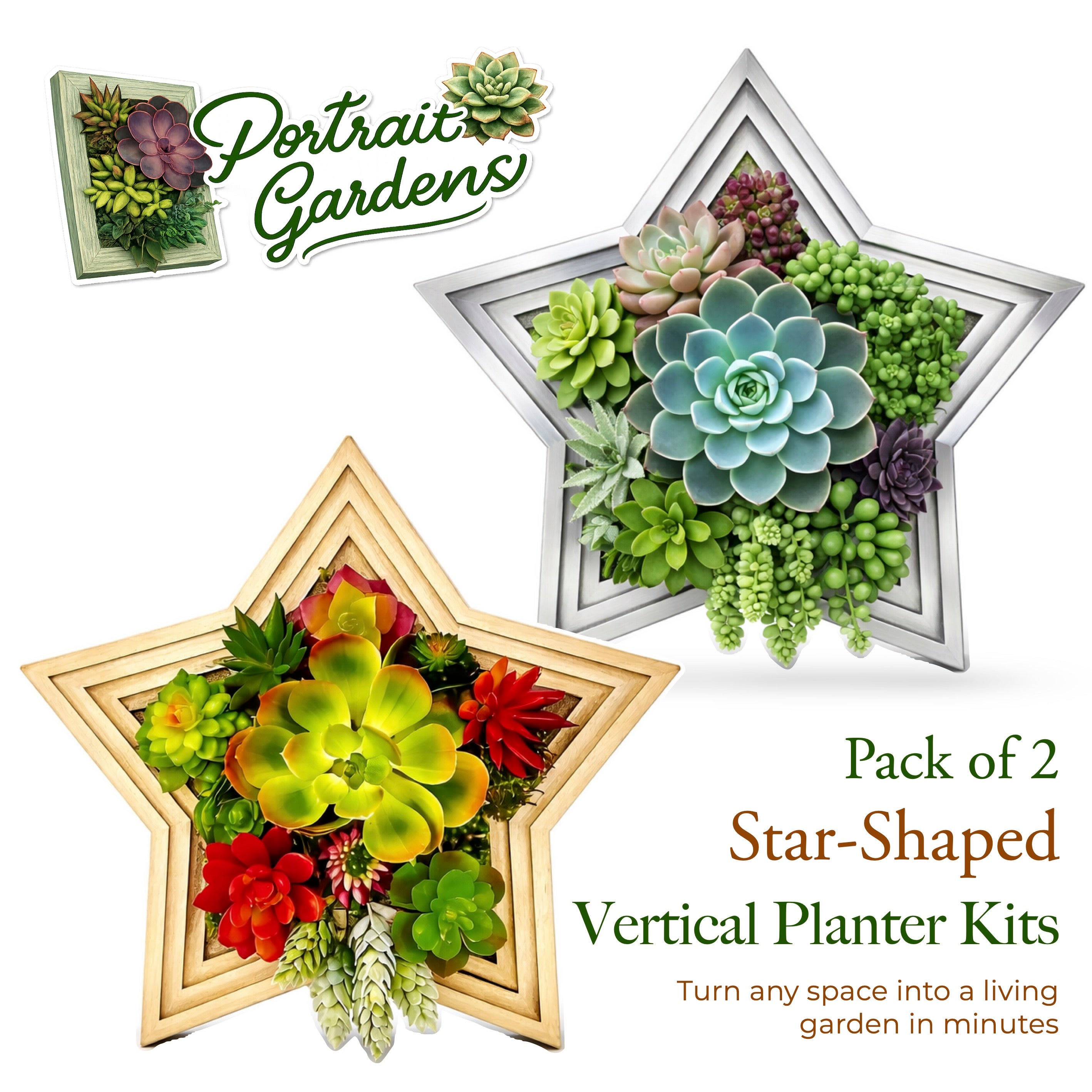Star-Shaped Vertical Planter Kit (Pack of 2) | Portrait Gardens